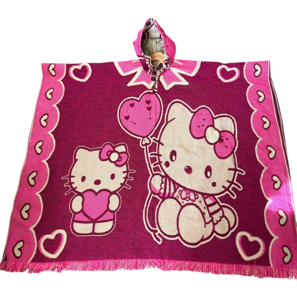 Mindalae Hello‎ Kitty Poncho Cape Hooded Blanket Wool Blend Handmade Ecuador